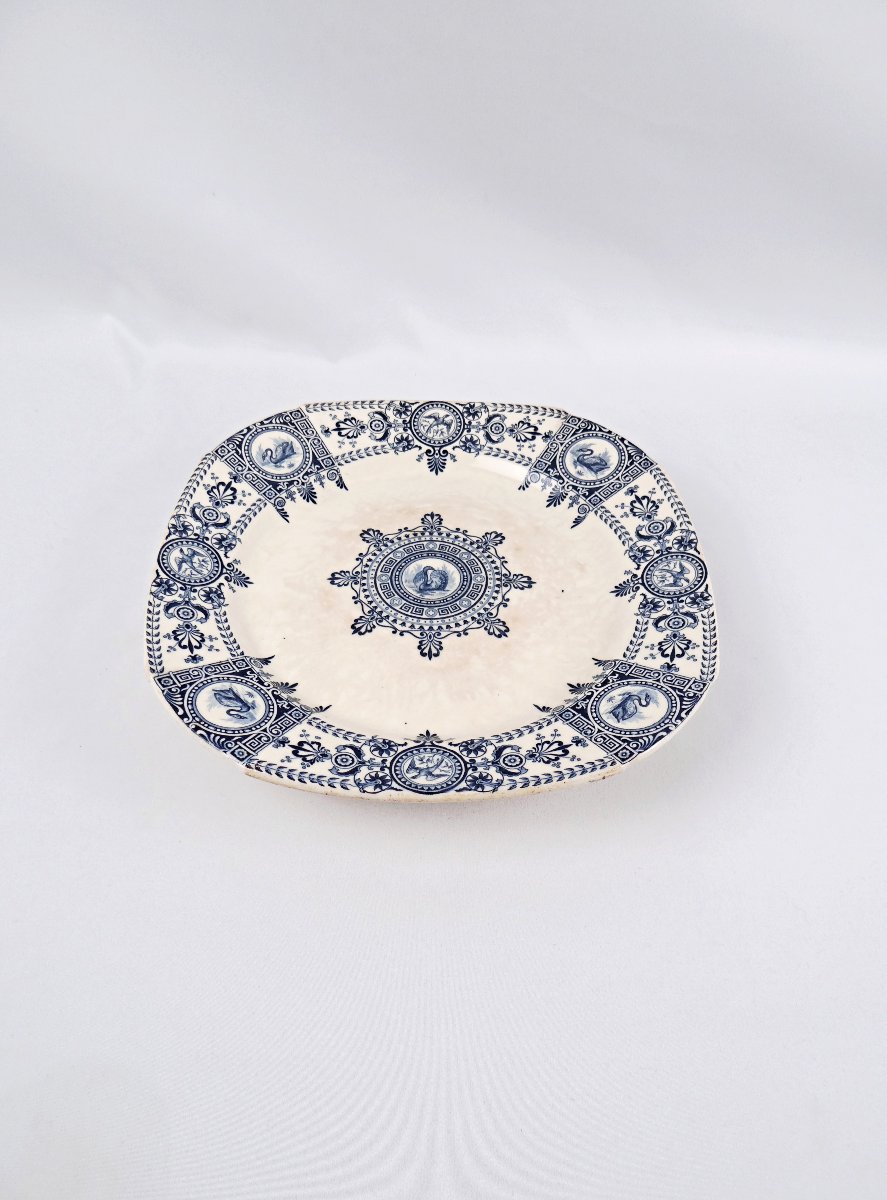 Gien Earthenware Cake Stand, Blue Iron-glazed, "empire" Style, Late 19th Century-photo-2
