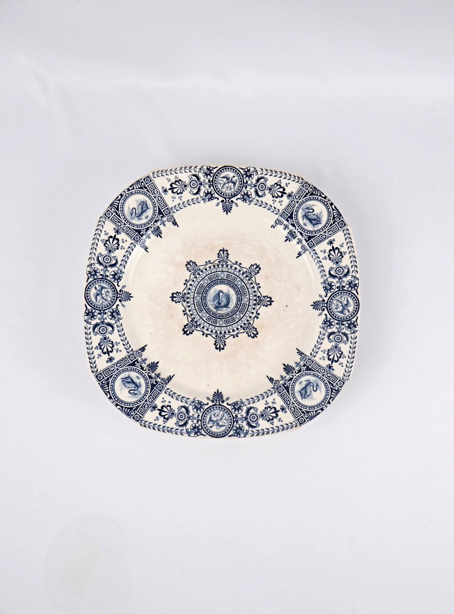 Gien Earthenware Cake Stand, Blue Iron-glazed, "empire" Style, Late 19th Century-photo-3