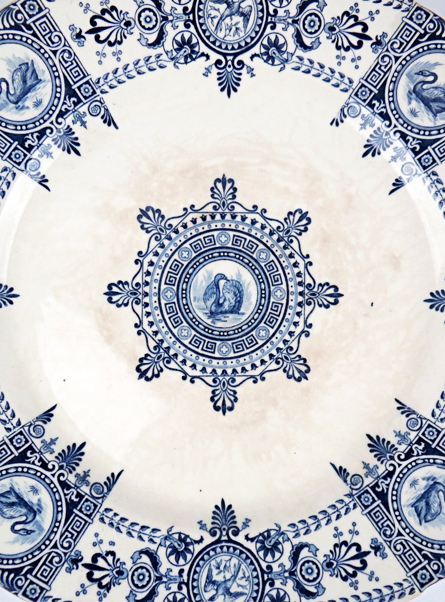 Gien Earthenware Cake Stand, Blue Iron-glazed, "empire" Style, Late 19th Century-photo-4