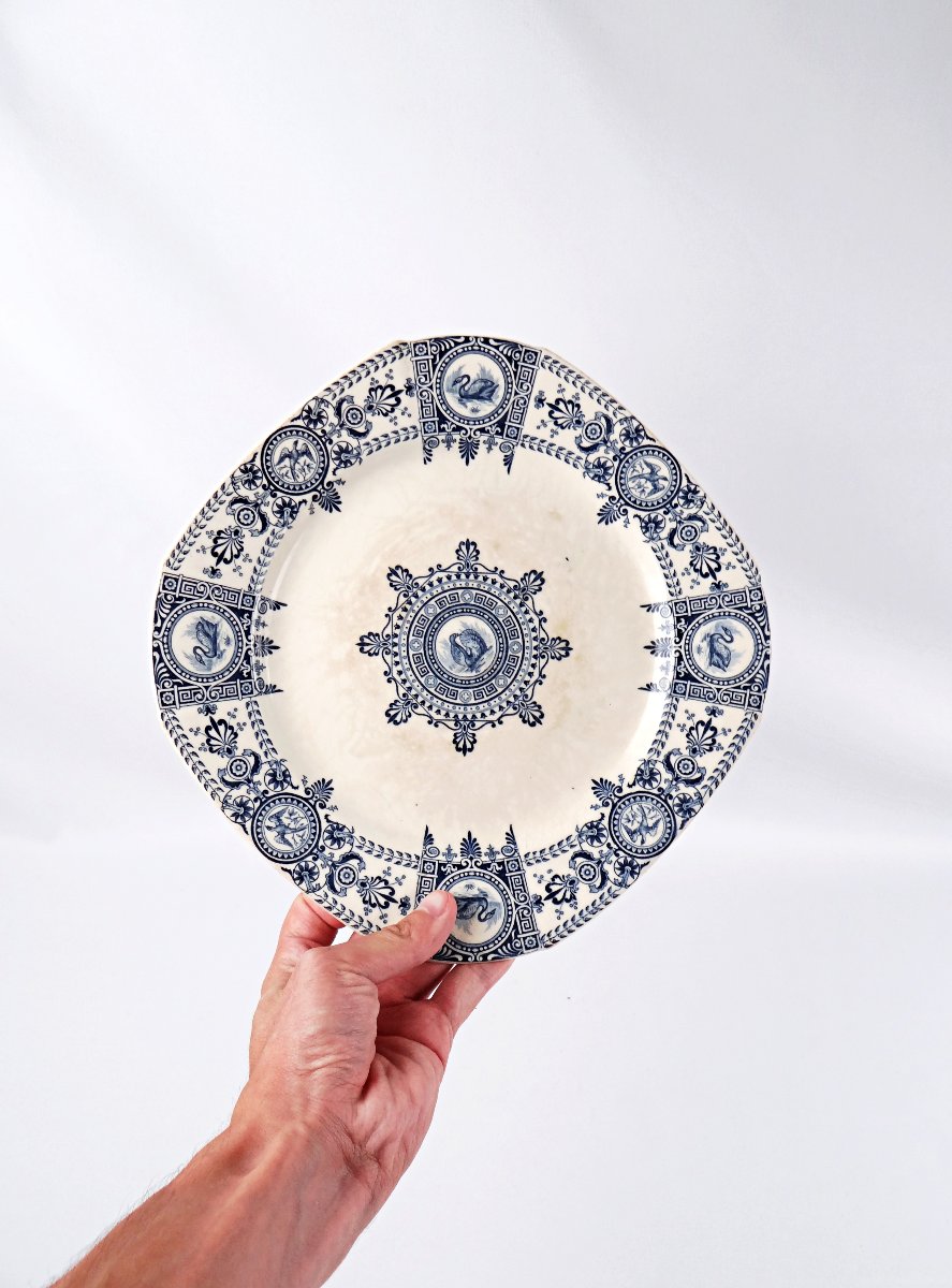 Gien Earthenware Cake Stand, Blue Iron-glazed, "empire" Style, Late 19th Century-photo-2