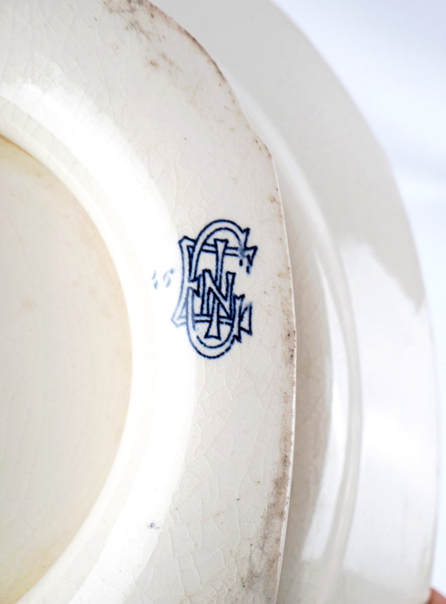 Gien Earthenware Cake Stand, Blue Iron-glazed, "empire" Style, Late 19th Century-photo-4