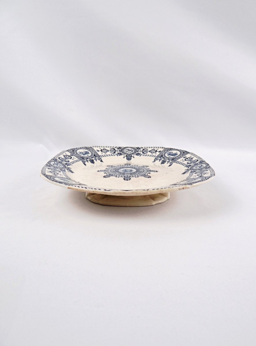 Gien Earthenware Cake Stand, Blue Iron-glazed, "empire" Style, Late 19th Century
