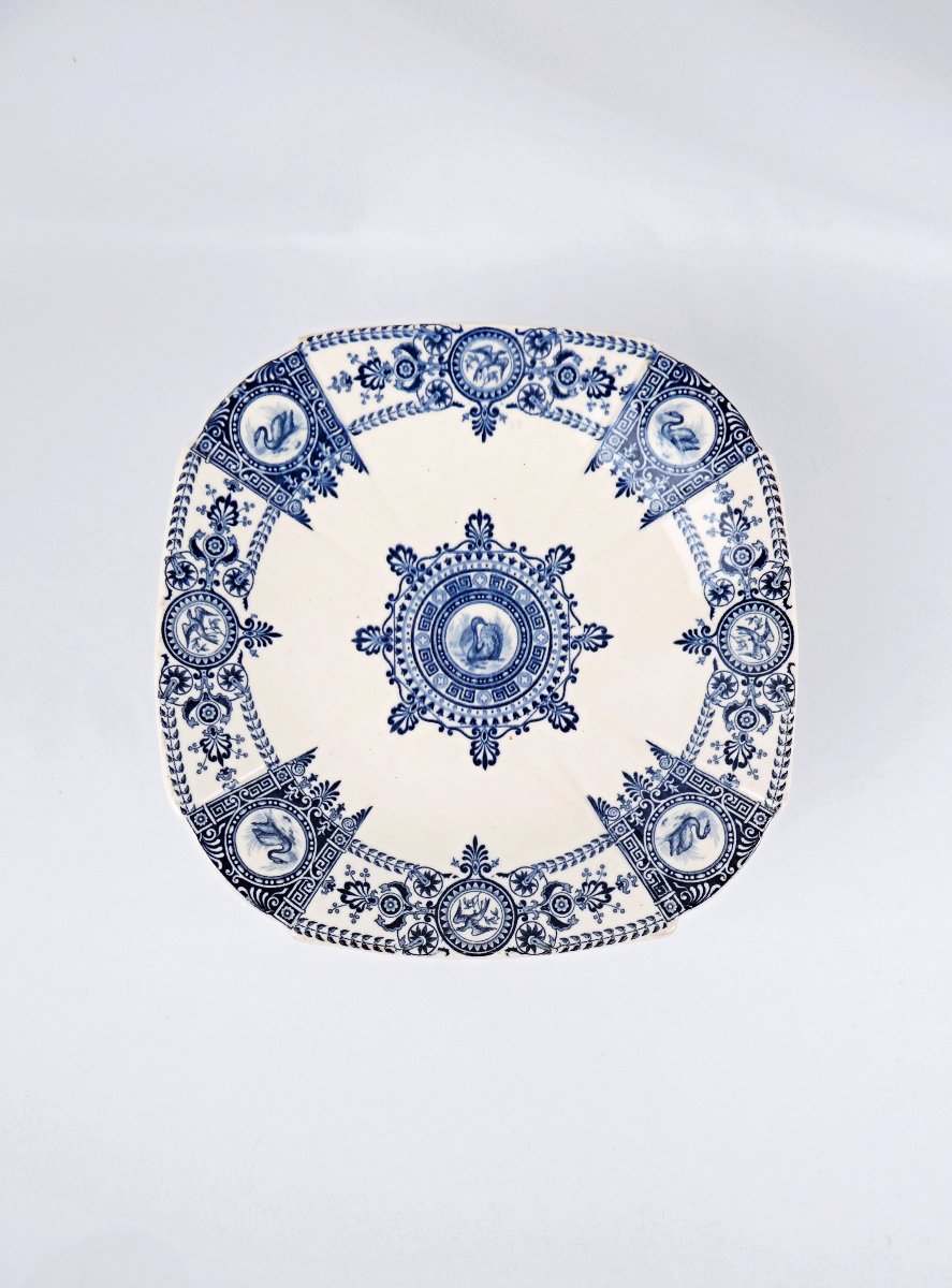 Compotier en faïence de Gien terre de fer bleu modèle Empire fin XIXe-photo-2