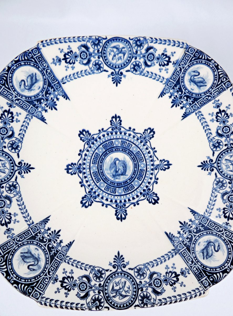 Compotier en faïence de Gien terre de fer bleu modèle Empire fin XIXe-photo-4