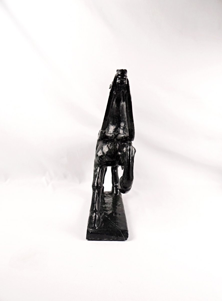 Tang Dynasty-style Warhorse Sculpture In Black Nephrite Jade, Mid-20th Century-photo-5
