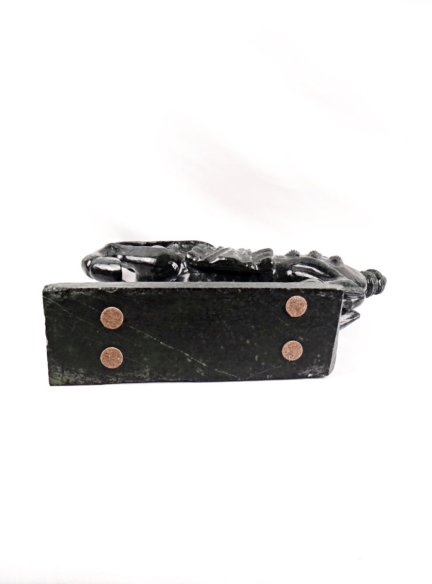 Tang Dynasty-style Warhorse Sculpture In Black Nephrite Jade, Mid-20th Century-photo-7