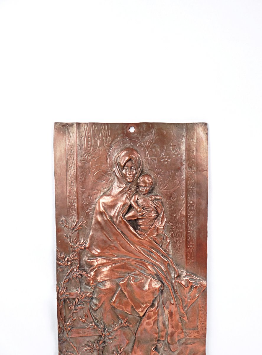 La madone de l'olivier plaque murale en cuivre Art Nouveau fin XIXe-photo-2