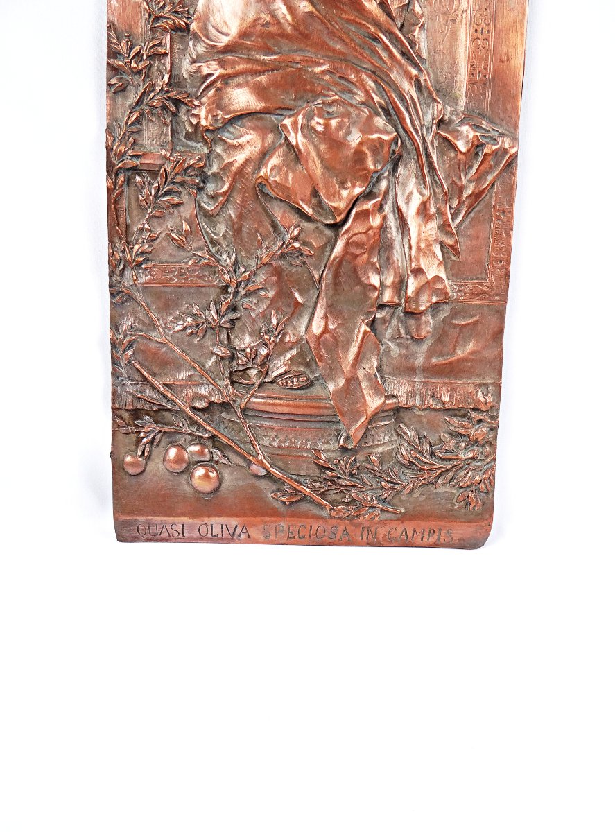 La madone de l'olivier plaque murale en cuivre Art Nouveau fin XIXe-photo-4