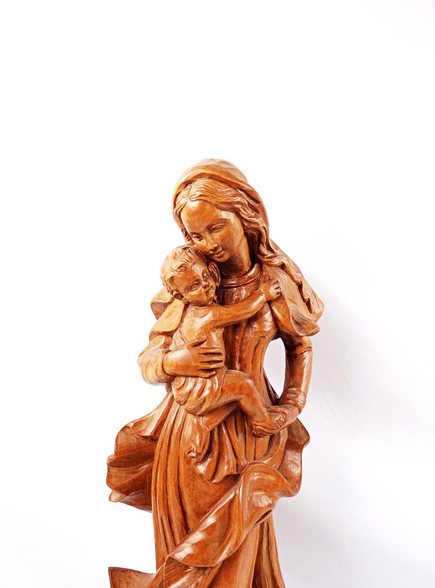 Vierge à l'Enfant en bois de tilleul sculpté Allemand Art religieux du Tyrol milieu XXe-photo-2