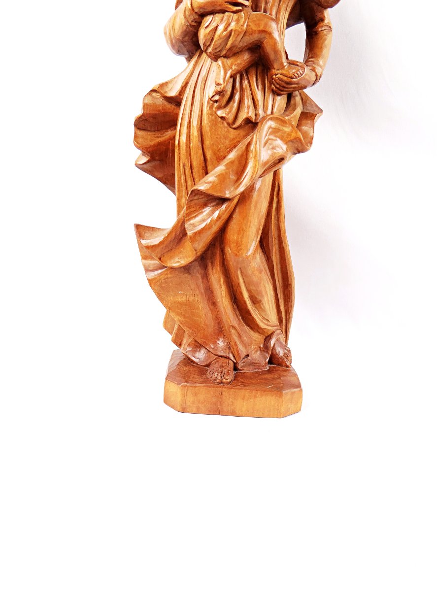 Vierge à l'Enfant en bois de tilleul sculpté Allemand Art religieux du Tyrol milieu XXe-photo-3