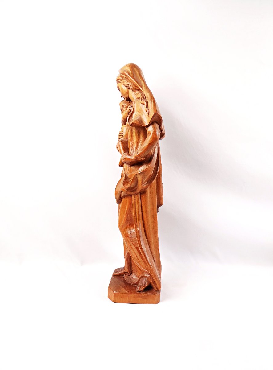 Vierge à l'Enfant en bois de tilleul sculpté Allemand Art religieux du Tyrol milieu XXe-photo-1