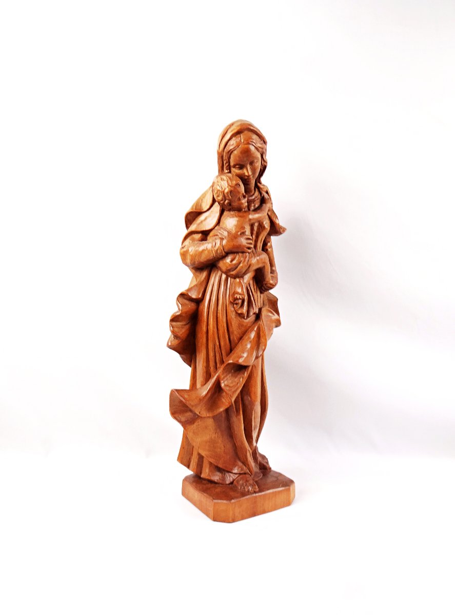 Vierge à l'Enfant en bois de tilleul sculpté Allemand Art religieux du Tyrol milieu XXe-photo-4