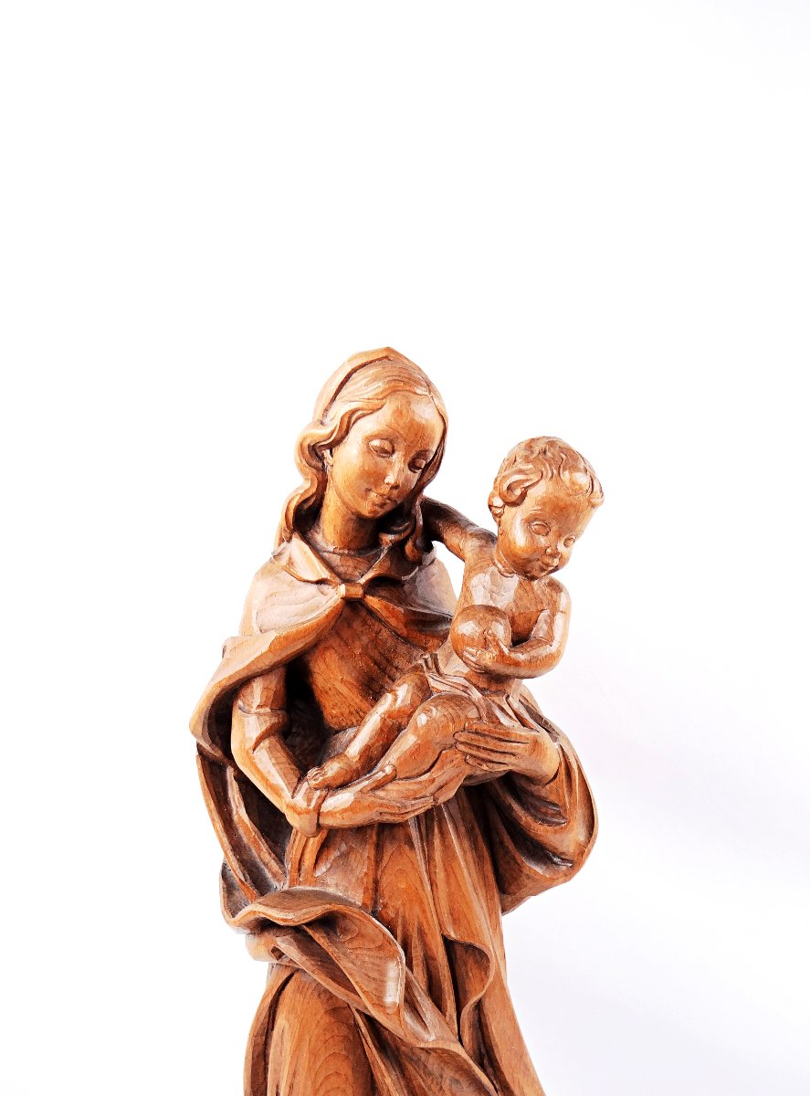 Virgin And Child, Carved From Linden Wood, German, Religious Art From Tyrol, Mid-20th Century-photo-2