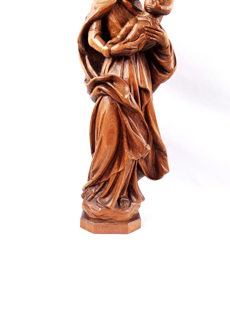Virgin And Child, Carved From Linden Wood, German, Religious Art From Tyrol, Mid-20th Century-photo-4