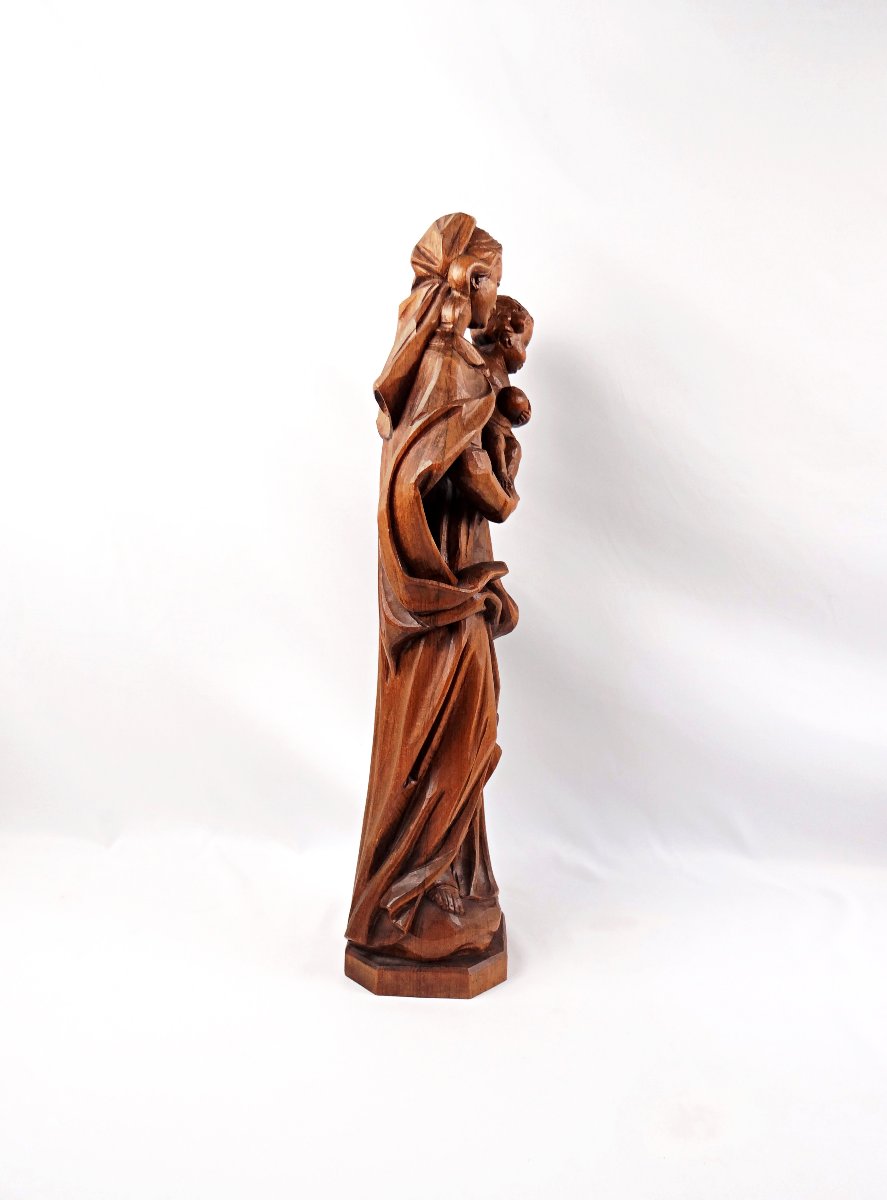 Virgin And Child, Carved From Linden Wood, German, Religious Art From Tyrol, Mid-20th Century-photo-2