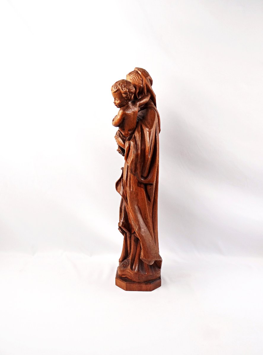 Virgin And Child, Carved From Linden Wood, German, Religious Art From Tyrol, Mid-20th Century-photo-4