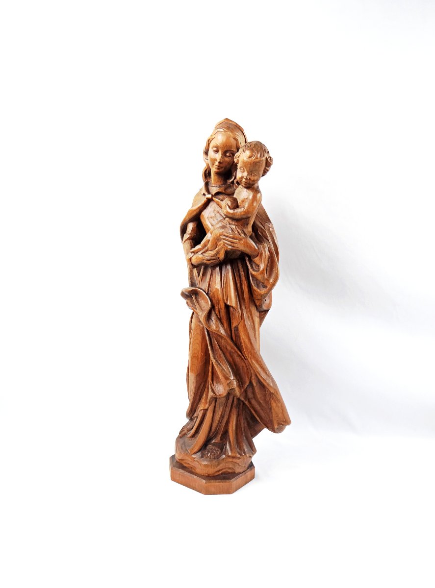 Virgin And Child, Carved From Linden Wood, German, Religious Art From Tyrol, Mid-20th Century-photo-5