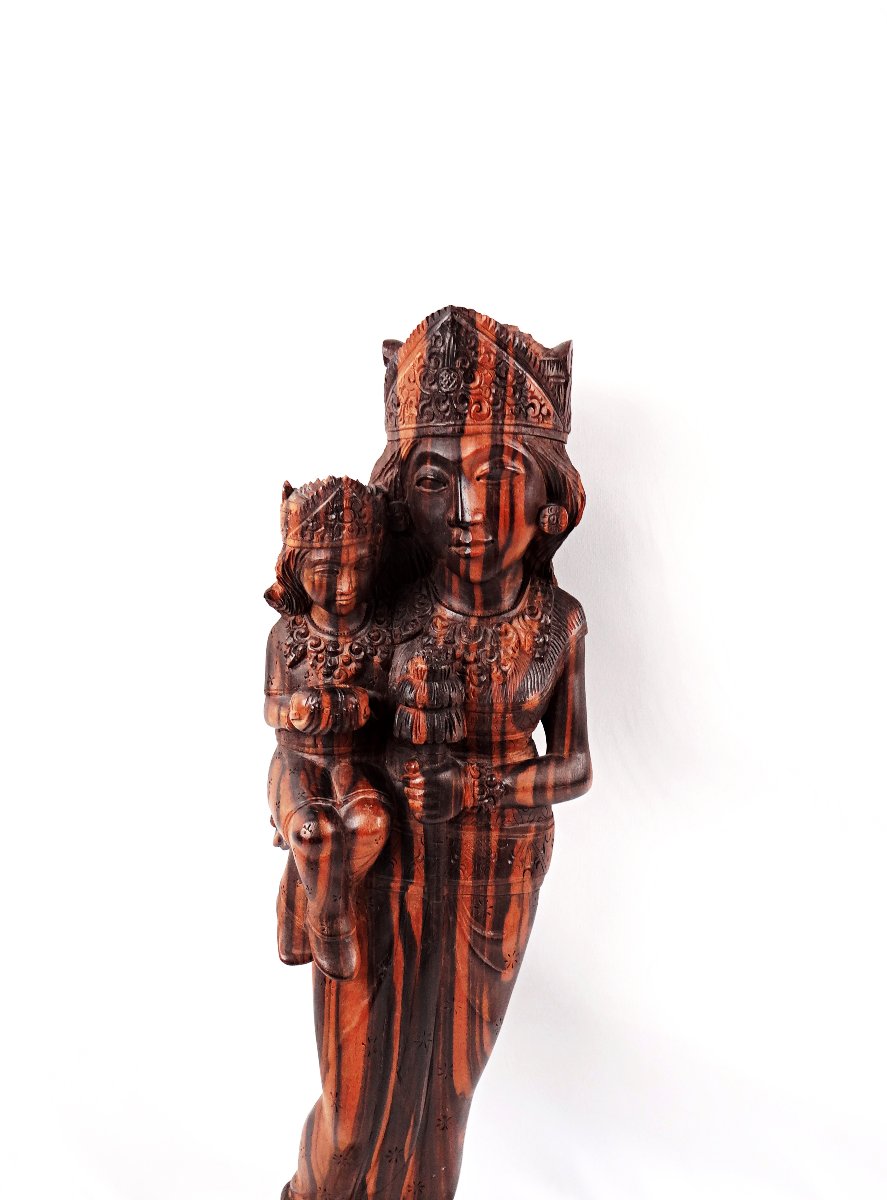 Virgin And Child, Carved From Macassar Ebony, Balinese Religious Craft, Mid-20th Century-photo-2