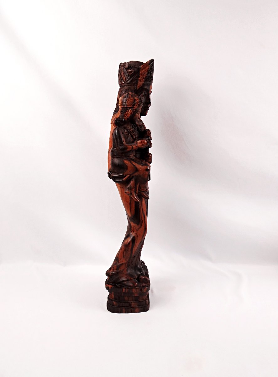 Virgin And Child, Carved From Macassar Ebony, Balinese Religious Craft, Mid-20th Century-photo-4