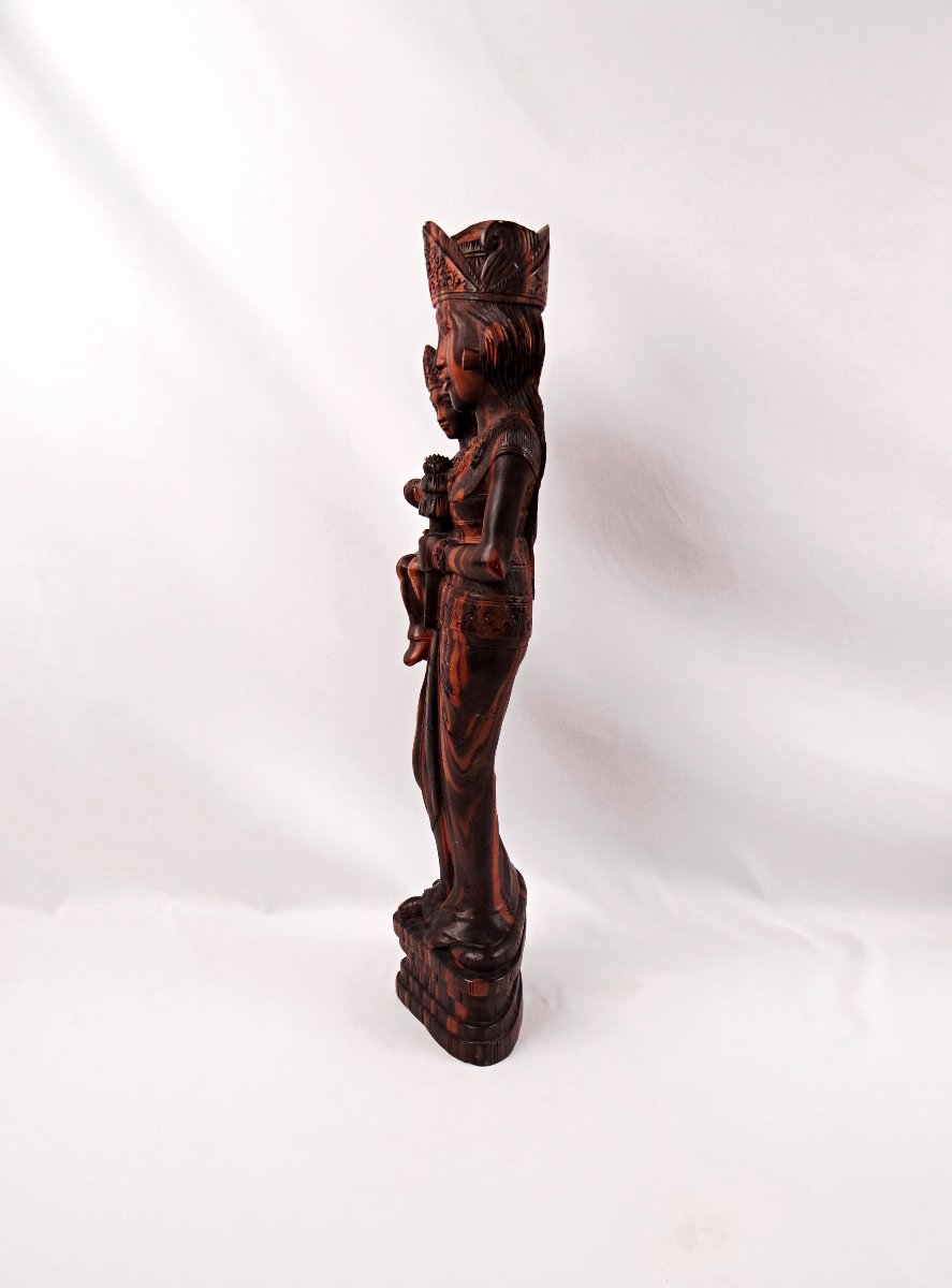 Virgin And Child, Carved From Macassar Ebony, Balinese Religious Craft, Mid-20th Century-photo-2