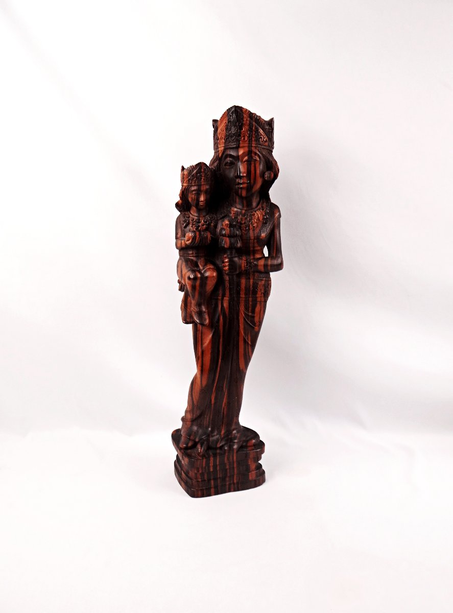 Virgin And Child, Carved From Macassar Ebony, Balinese Religious Craft, Mid-20th Century-photo-4