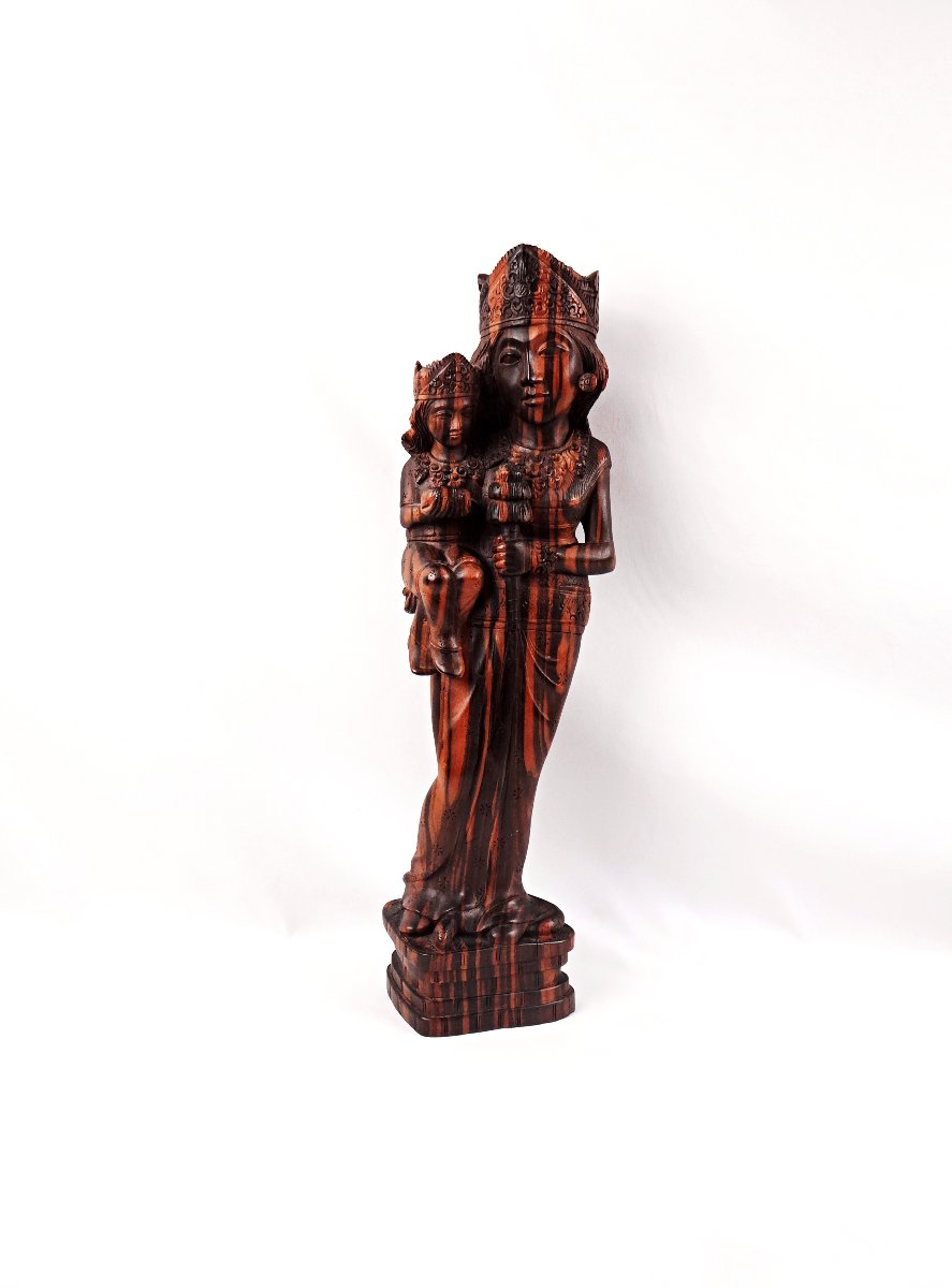Virgin And Child, Carved From Macassar Ebony, Balinese Religious Craft, Mid-20th Century