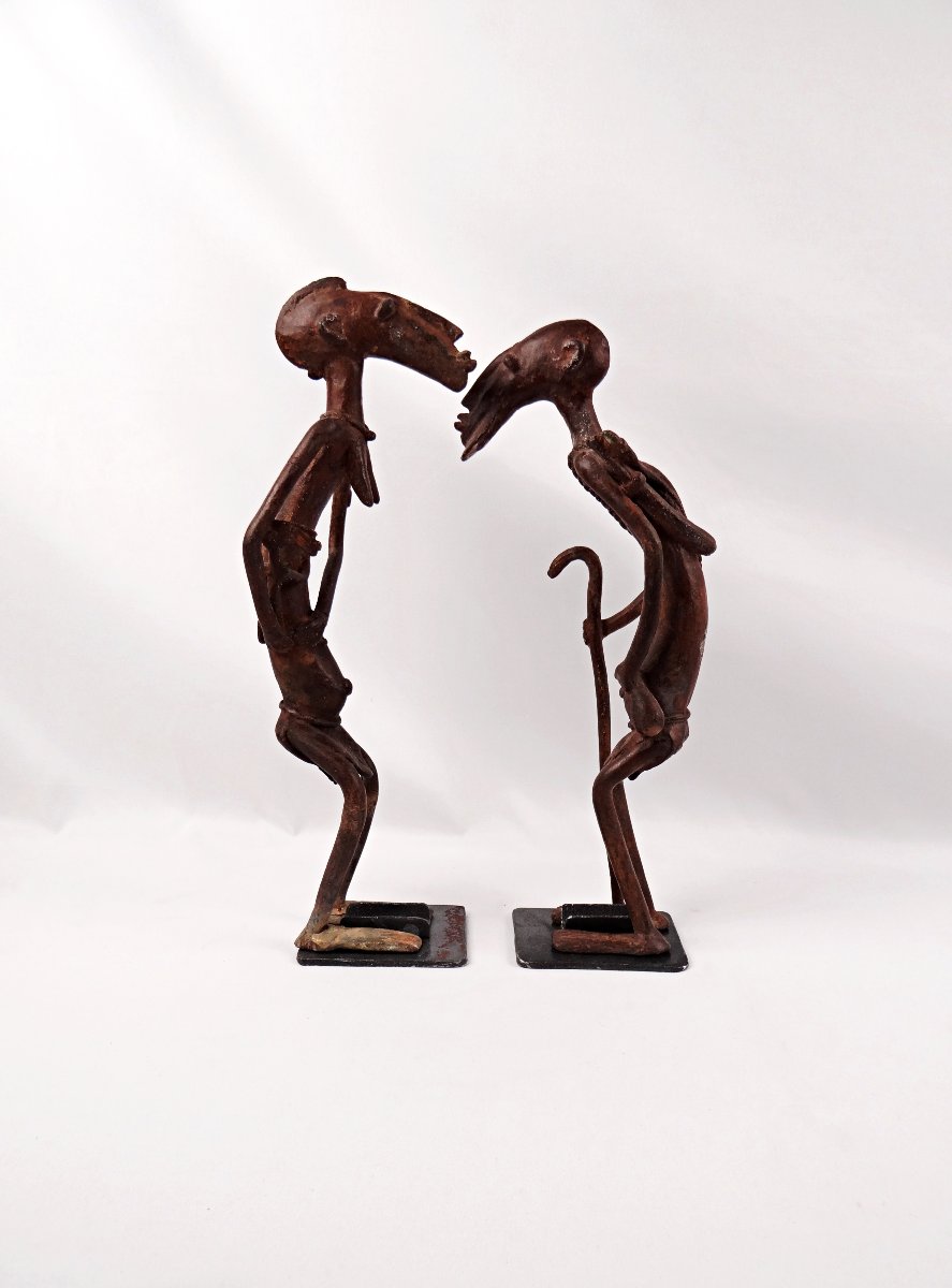 Paire de sculpture en bronze africain le marcheur et la maternité milieu XXe-photo-5