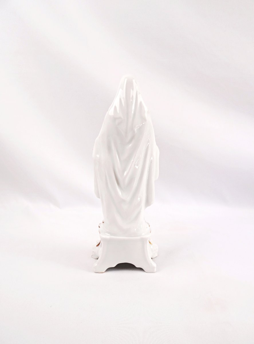 Vierge Immaculée Conception en porcelaine de Paris émaillée blanche & or XIXe-photo-3