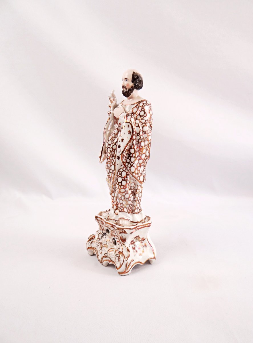 Saint Joseph à la fleur de lys en porcelaine de Paris émaillée blanche & or XIXe-photo-2