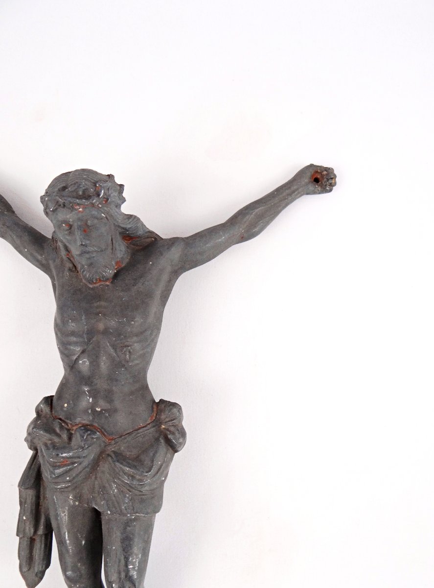 Ancien Corpus du Christ couronné Art Déco sculpture en régule signée E. Vlaminck-photo-3