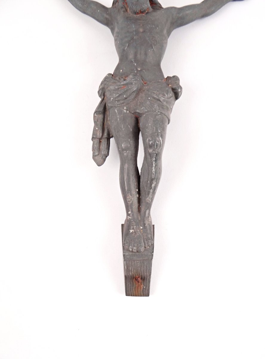 Ancien Corpus du Christ couronné Art Déco sculpture en régule signée E. Vlaminck-photo-1