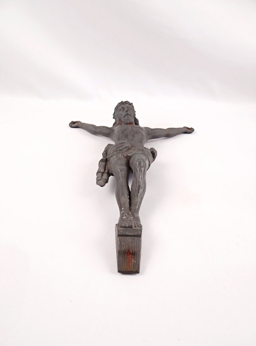 Ancien Corpus du Christ couronné Art Déco sculpture en régule signée E. Vlaminck-photo-2