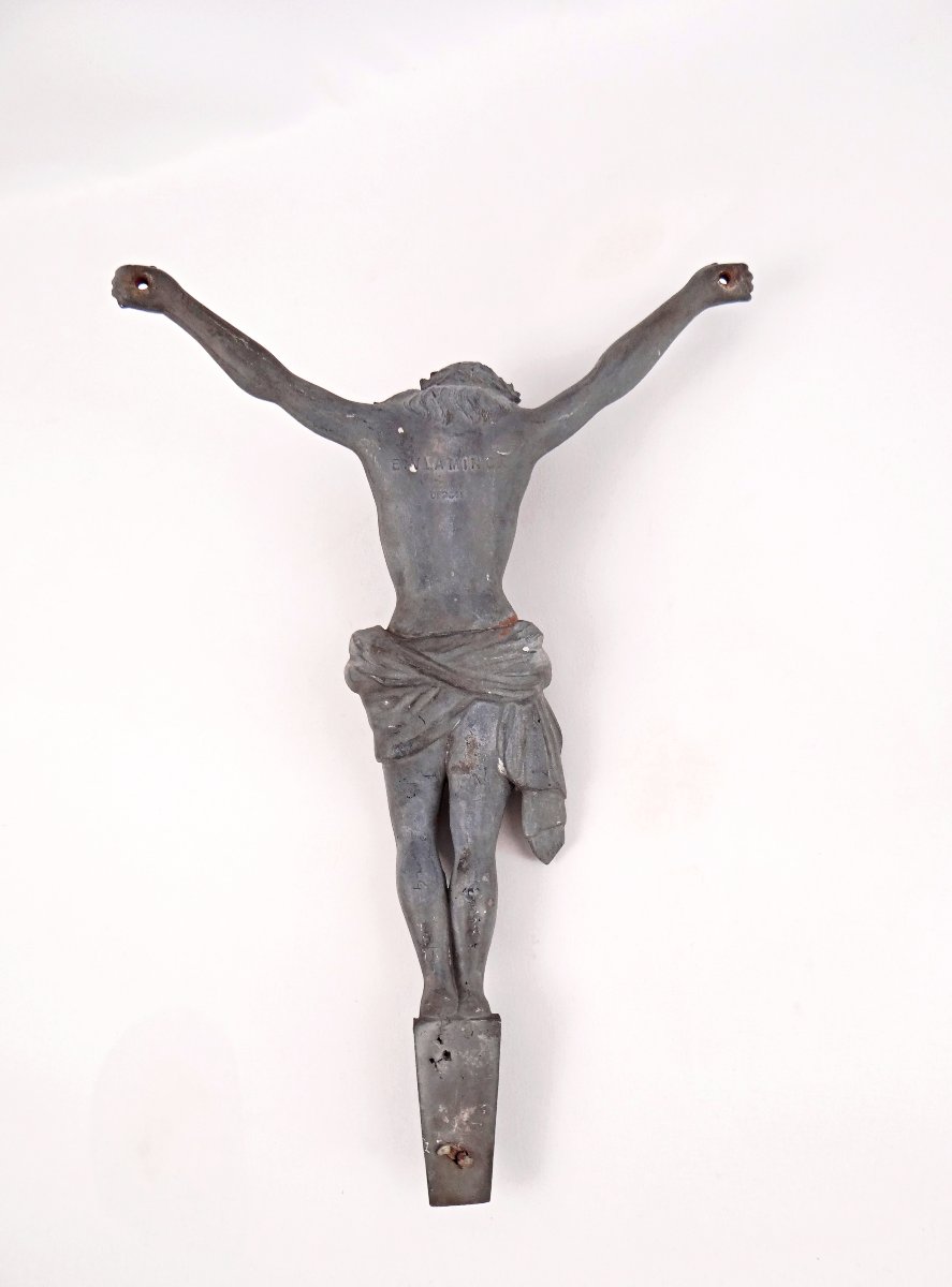 Ancien Corpus du Christ couronné Art Déco sculpture en régule signée E. Vlaminck-photo-3