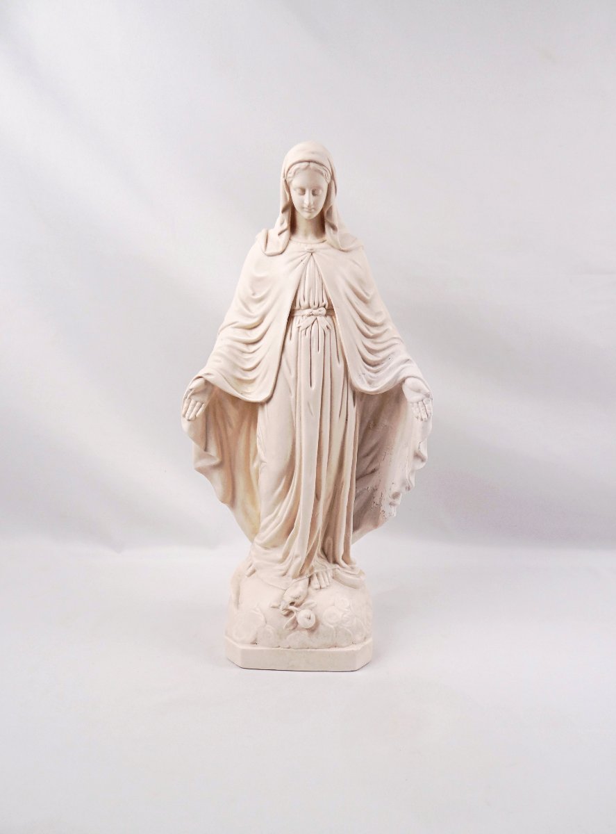 Vierge Marie Immaculée Art Déco sculpture en plâtre signée A.Pierotti début XXe