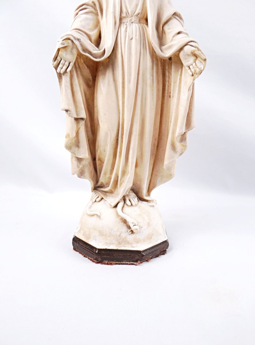 Vierge Marie Immaculée Art Déco sculpture en plâtre signée Bacci début XXe-photo-3