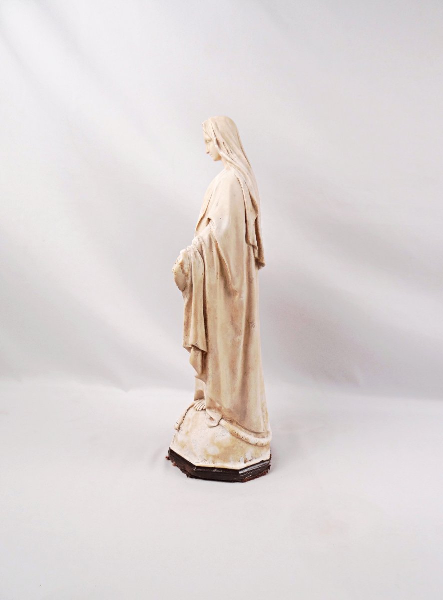 Vierge Marie Immaculée Art Déco sculpture en plâtre signée Bacci début XXe-photo-3