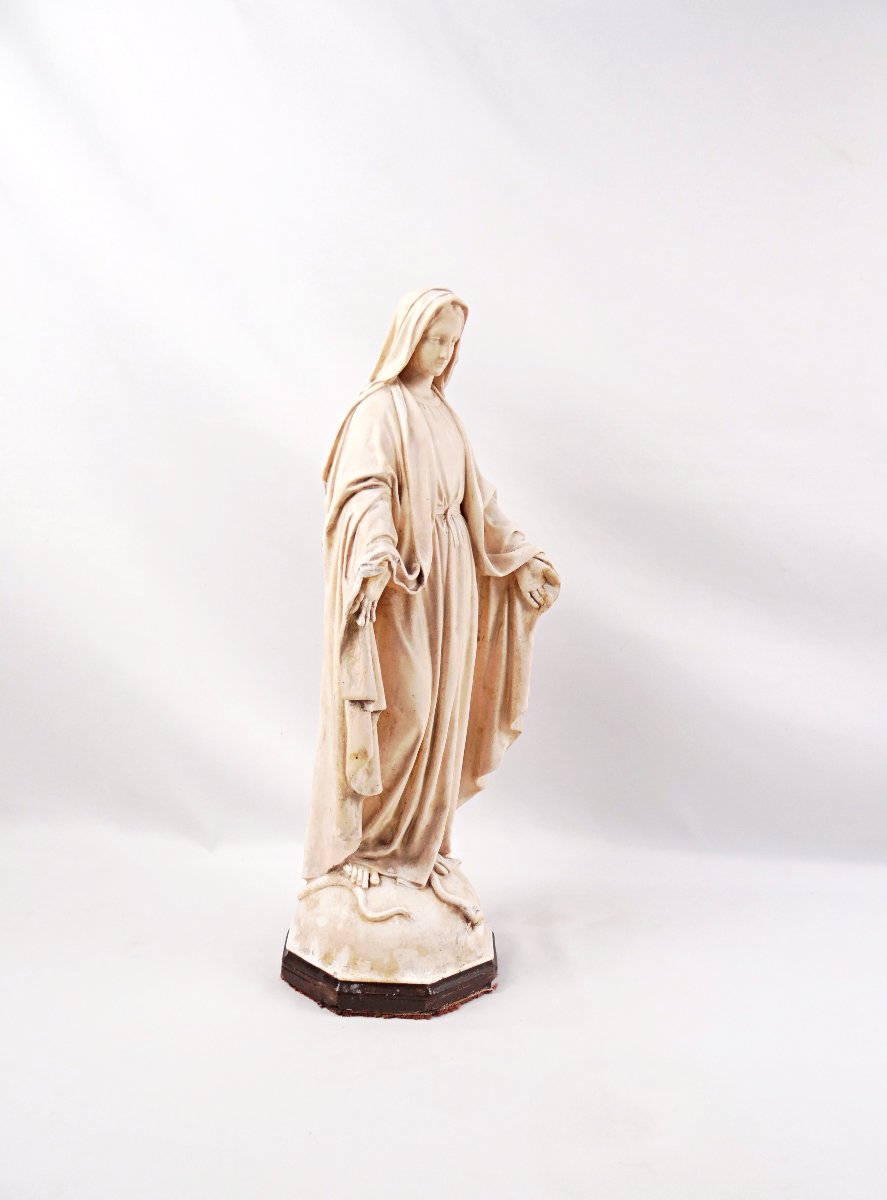 Vierge Marie Immaculée Art Déco sculpture en plâtre signée Bacci début XXe-photo-7