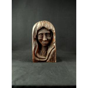 Buste Vierge au calvaire bois de chêne Allemagne Forêt Noire XVIIIème