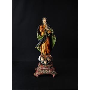 Grande statue de la Vierge l'Immaculée Conception plâtre polychrome art sacré fin XIXème