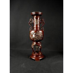 Japanese Bronze Perfume Burner Vase, 19th Century, Meiji Period (1868-1912)