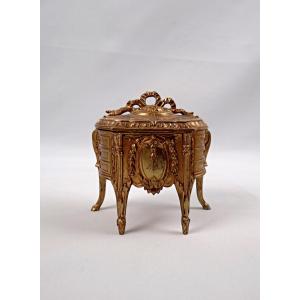 Gilt Bronze Jewelry Box In The Shape Of A Louis XVI Style Piece Of Furniture, Early 20th Century