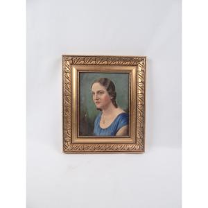 Potrait De Femme Au Collier Oil On Canvas 43x36 Early 20th 1930s