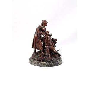 Georges Omerth Infirmière soignant un soldat sculpture Art Déco en Bronze début XXe