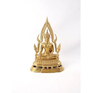 Buddha Shakyamuni Phra Phuttha Chinnarat Gilt Bronze Sculpture Thailand Mid 20th Century