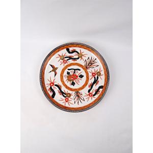 Large Porcelain Dish In The Imari Style With Solid Silver Outline, Late 19th Century