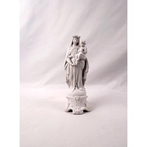 Vierge couronne de fleur à l'enfant en biscuit de porcelaine Art Nouveau fin XIXe