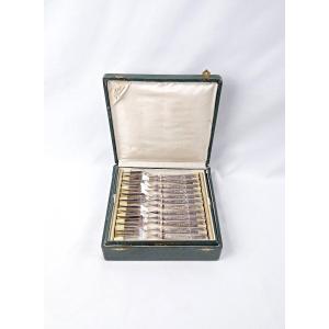 Louis XVI-style Silver Fish Cutlery Set For 12 People By J. Blum, Jeweler, Strasbourg, 19th Century