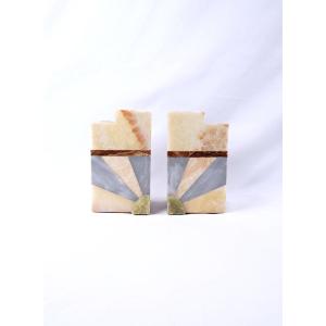 Paire de serre-livres ou vases Art Déco en agate, onyx et marbre début XXe