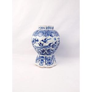 Vase potiche en faïence de Delft début XVIIIe siècle bleu & blanc