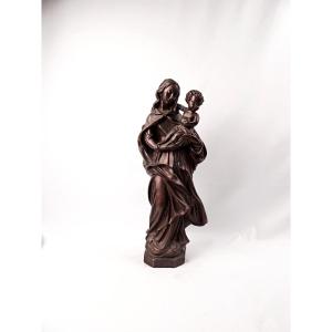 Vierge à l'Enfant sculpture en laiton à patine brune fin XIXe
